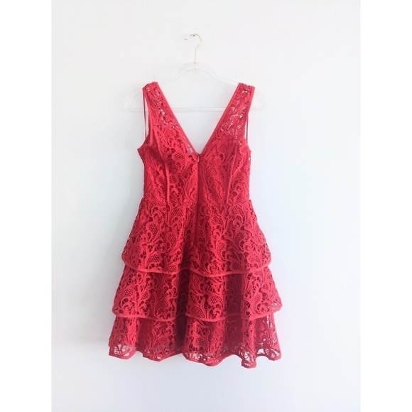 Adelyn Rae Red Tiered Floral Embroidered Flare Dress Size Medium - Picture 4 of 4
